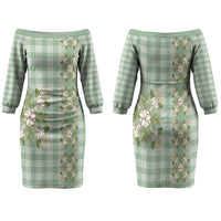 Liko Kukui Hawai'i Palaka Squares Maile Leaf Family Matching Off The Shoulder Long Sleeve Dress and Hawaiian Shirt Flowers Hawaiian Quilt Patterns