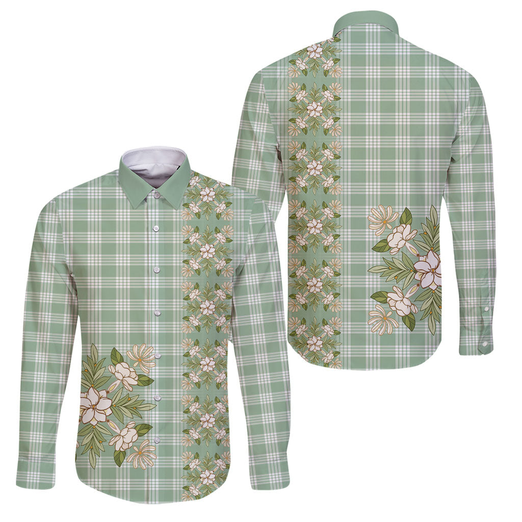 Liko Kukui Hawai'i Palaka Squares Maile Leaf Family Matching Off The Shoulder Long Sleeve Dress and Hawaiian Shirt Flowers Hawaiian Quilt Patterns