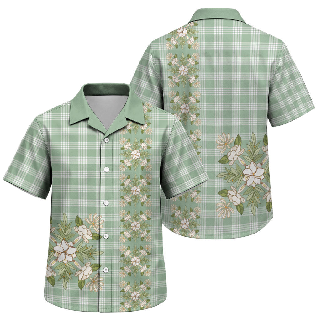 Liko Kukui Hawai'i Palaka Squares Maile Leaf Family Matching Off Shoulder Short Dress and Hawaiian Shirt Flowers Hawaiian Quilt Patterns