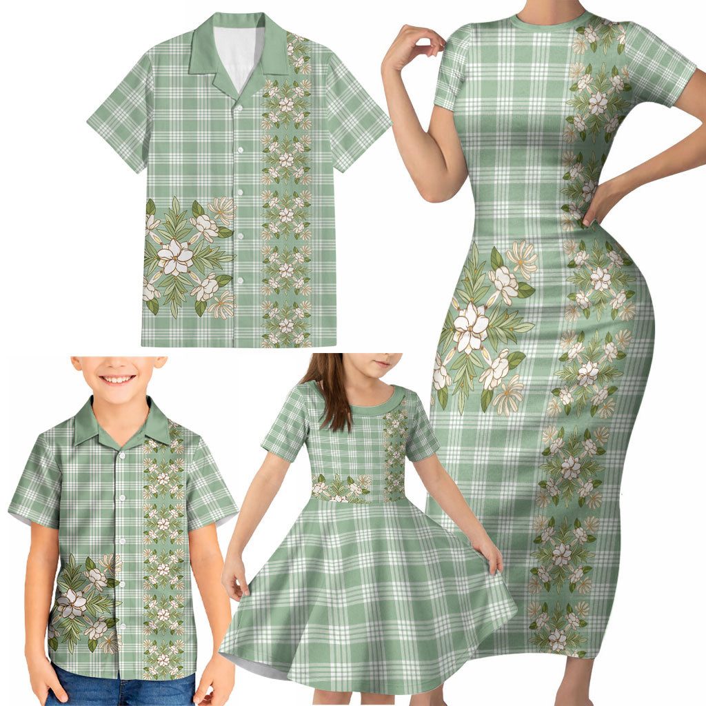 Liko Kukui Hawai'i Palaka Squares Maile Leaf Family Matching Short Sleeve Bodycon Dress and Hawaiian Shirt Flowers Hawaiian Quilt Patterns