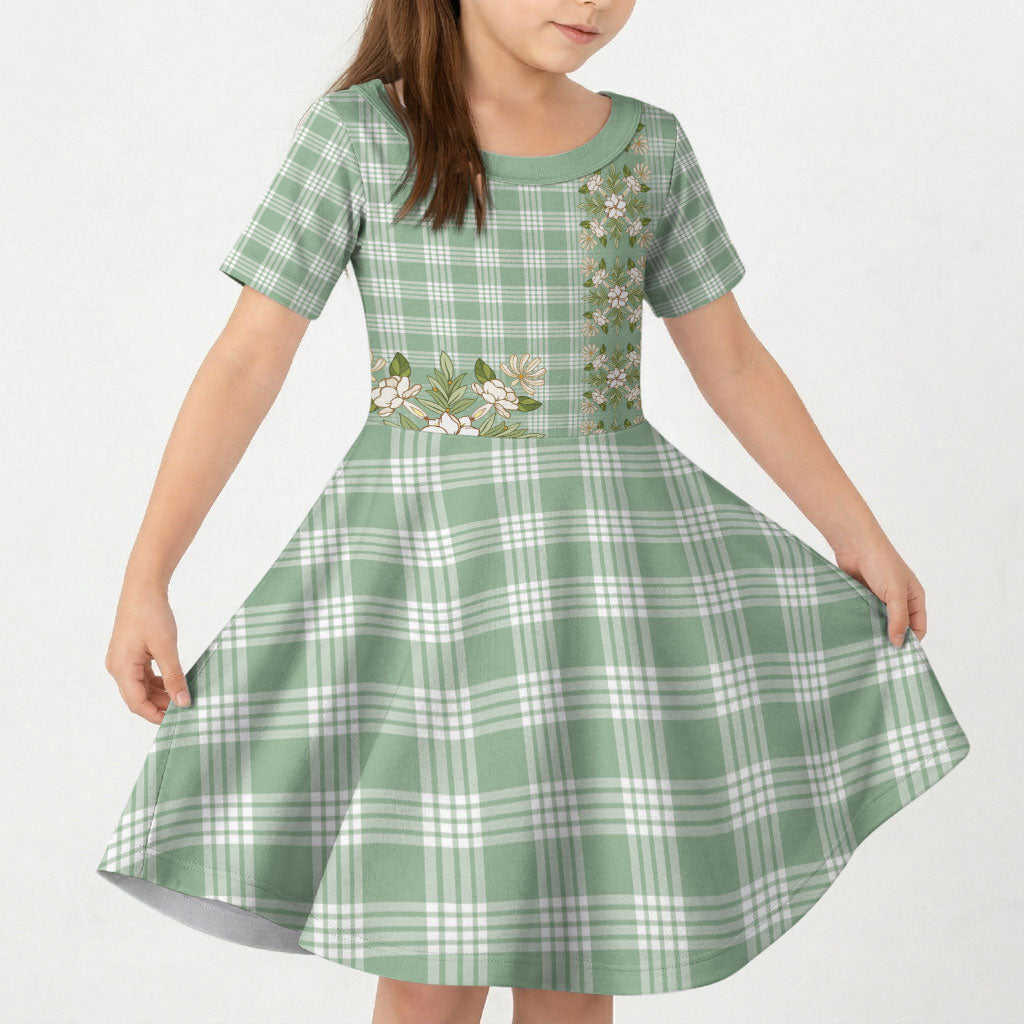 Liko Kukui Hawai'i Palaka Squares Maile Leaf Kid Short Sleeve Dress Flowers Hawaiian Quilt Patterns