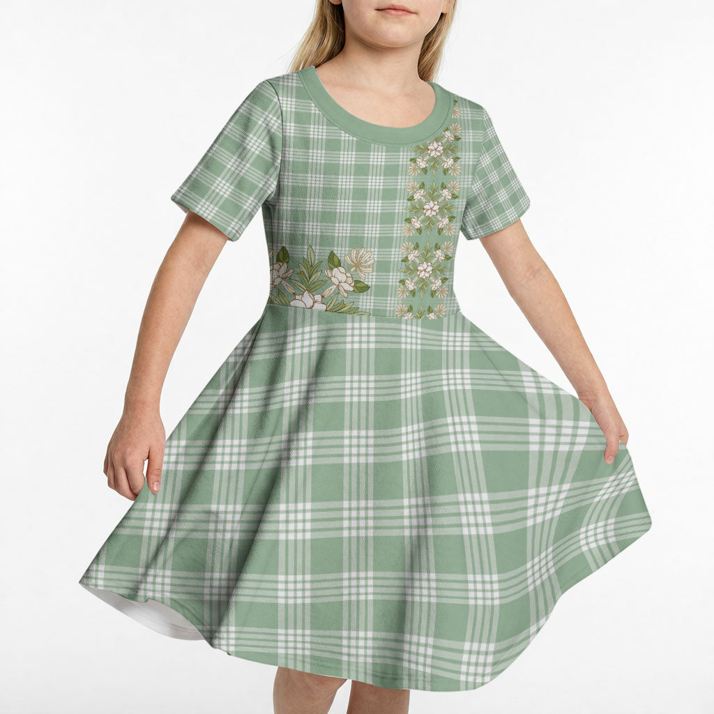 Liko Kukui Hawai'i Palaka Squares Maile Leaf Kid Short Sleeve Dress Flowers Hawaiian Quilt Patterns