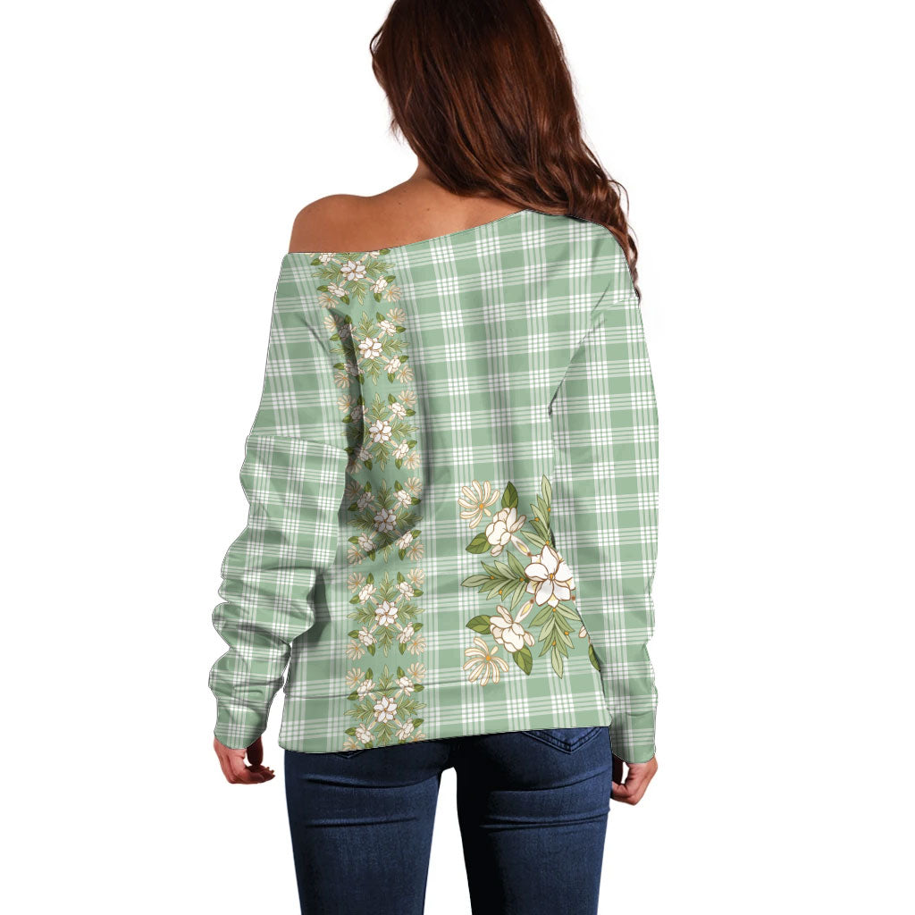 Liko Kukui Hawai'i Palaka Squares Maile Leaf Off Shoulder Sweater Flowers Hawaiian Quilt Patterns