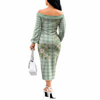 Liko Kukui Hawai'i Palaka Squares Maile Leaf Off The Shoulder Long Sleeve Dress Flowers Hawaiian Quilt Patterns