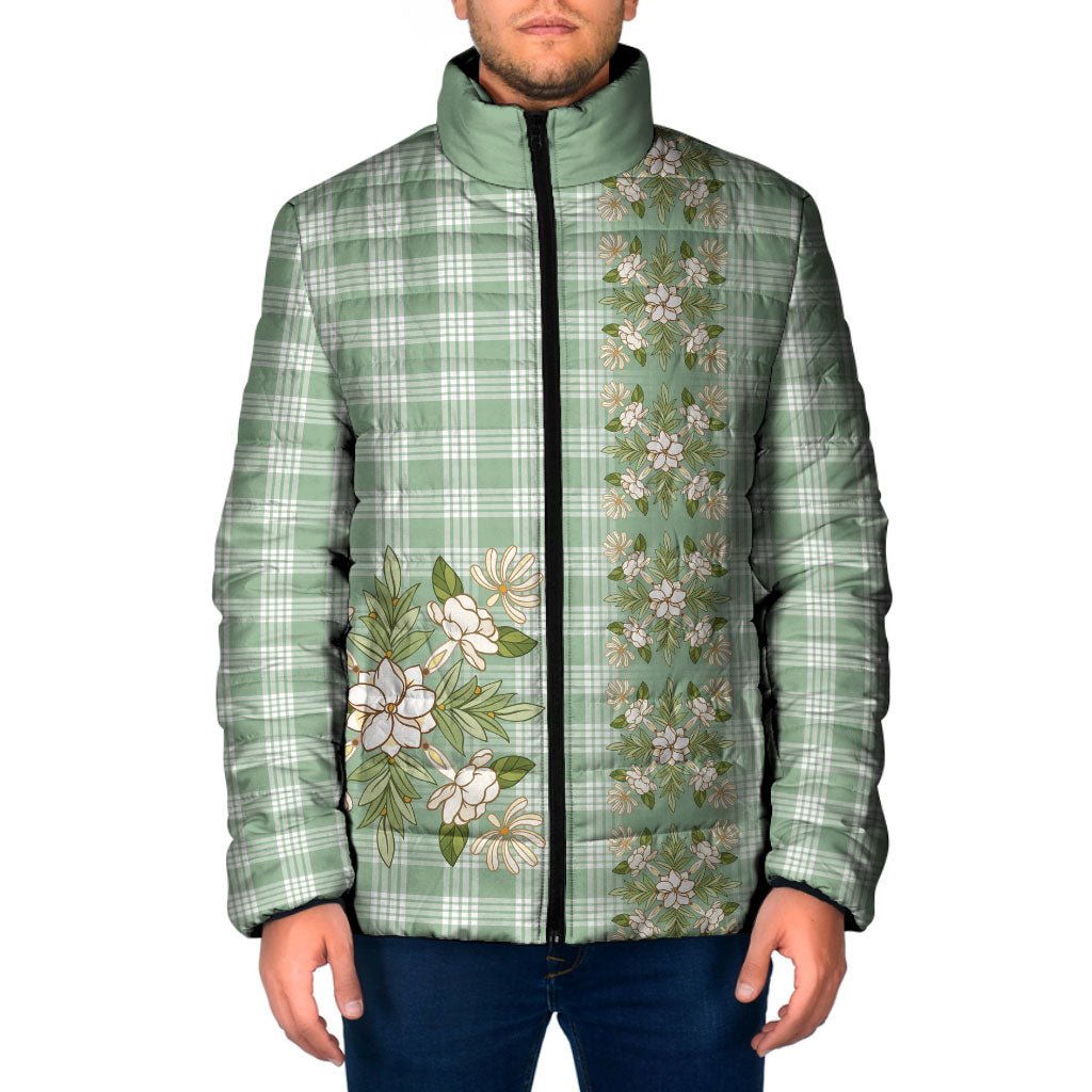 Liko Kukui Hawai'i Palaka Squares Maile Leaf Padded Jacket Flowers Hawaiian Quilt Patterns LT9 Men Sage Green - Polynesian Pride