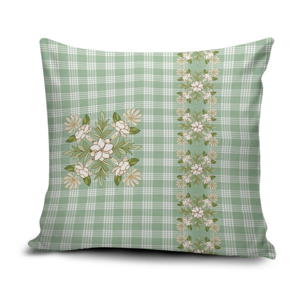 Liko Kukui Hawai'i Palaka Squares Maile Leaf Pillow Cover Flowers Hawaiian Quilt Patterns LT9 Sage Green - Polynesian Pride