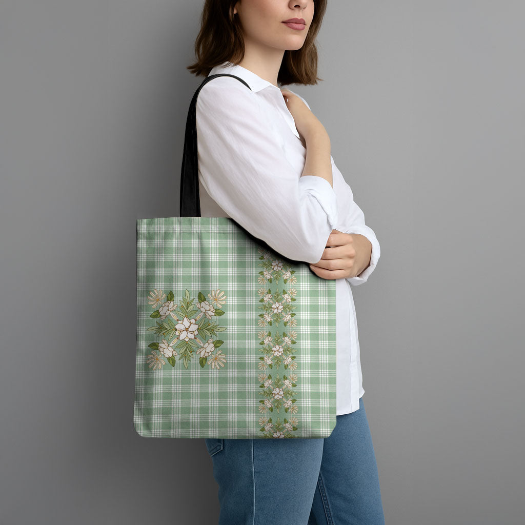 Liko Kukui Hawai'i Palaka Squares Maile Leaf Tote Bag Flowers Hawaiian Quilt Patterns