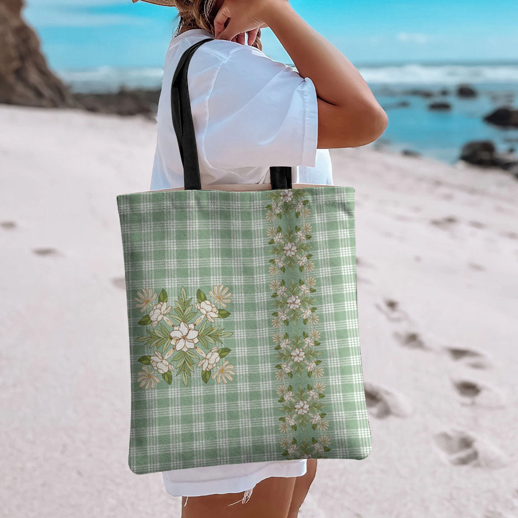 Liko Kukui Hawai'i Palaka Squares Maile Leaf Tote Bag Flowers Hawaiian Quilt Patterns
