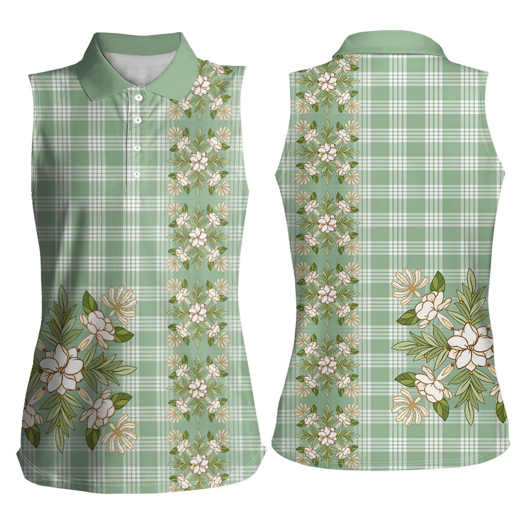 Liko Kukui Hawai'i Palaka Squares Maile Leaf Women Sleeveless Polo Shirt Flowers Hawaiian Quilt Patterns