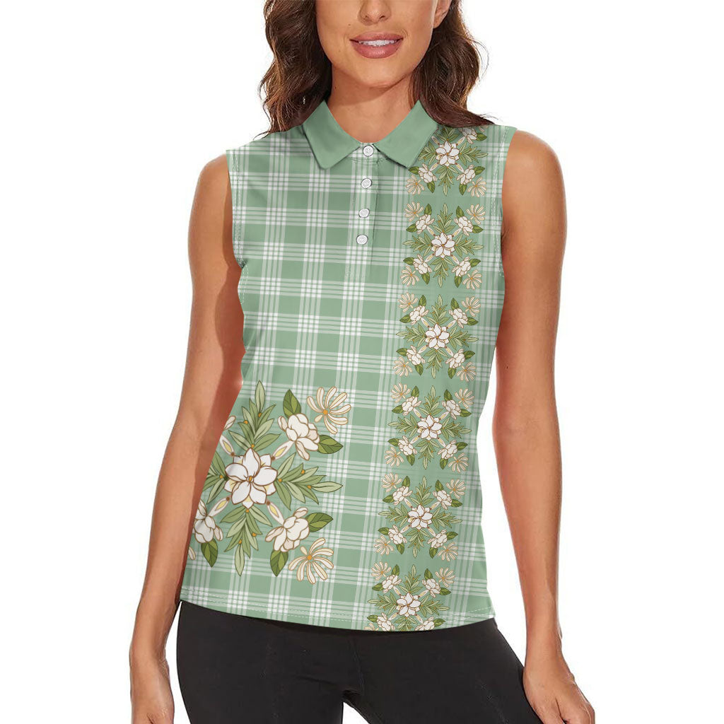 Liko Kukui Hawai'i Palaka Squares Maile Leaf Women Sleeveless Polo Shirt Flowers Hawaiian Quilt Patterns