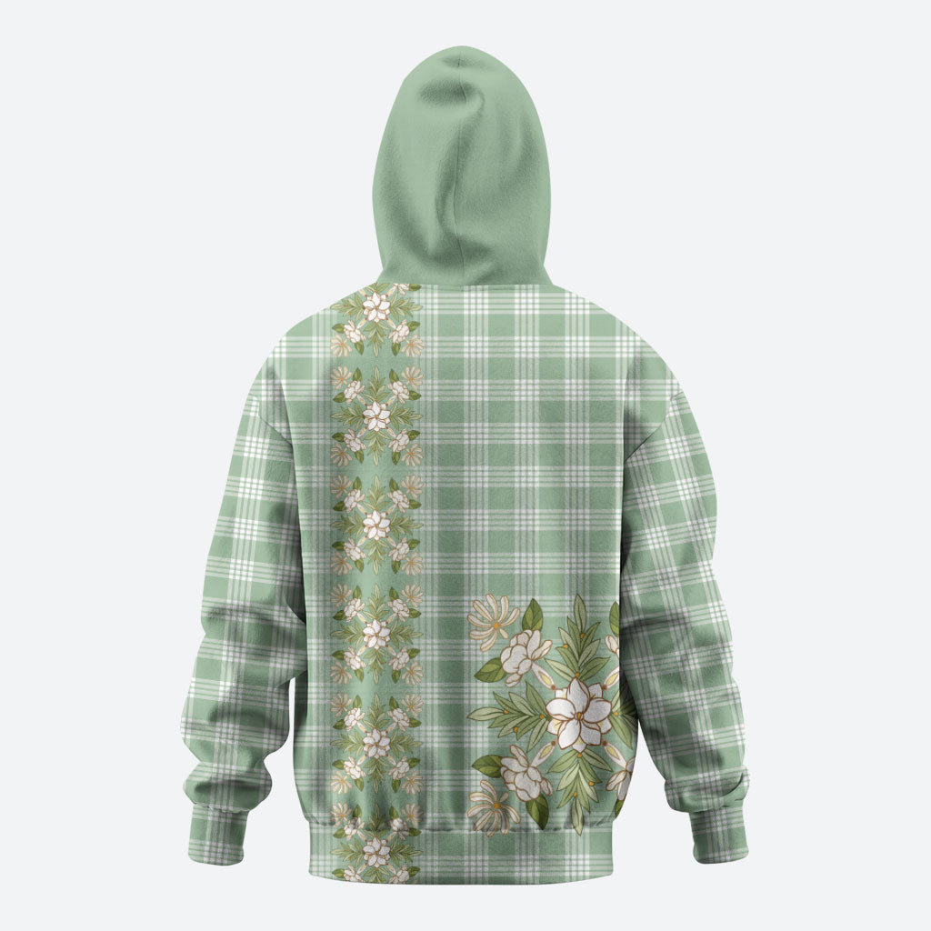 Liko Kukui Hawai'i Palaka Squares Maile Leaf Zip Hoodie Flowers Hawaiian Quilt Patterns
