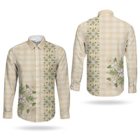 Melemele Ahiahia Hawai'i Palaka Squares Maile Leaf Couples Matching Off Shoulder Maxi Dress and Long Sleeve Button Shirt Flowers Hawaiian Quilt Patterns