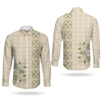 Melemele Ahiahia Hawai'i Palaka Squares Maile Leaf Couples Matching Off The Shoulder Long Sleeve Dress and Long Sleeve Button Shirt Flowers Hawaiian Quilt Patterns
