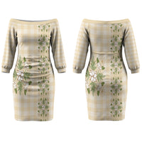 Melemele Ahiahia Hawai'i Palaka Squares Maile Leaf Couples Matching Off The Shoulder Long Sleeve Dress and Long Sleeve Button Shirt Flowers Hawaiian Quilt Patterns