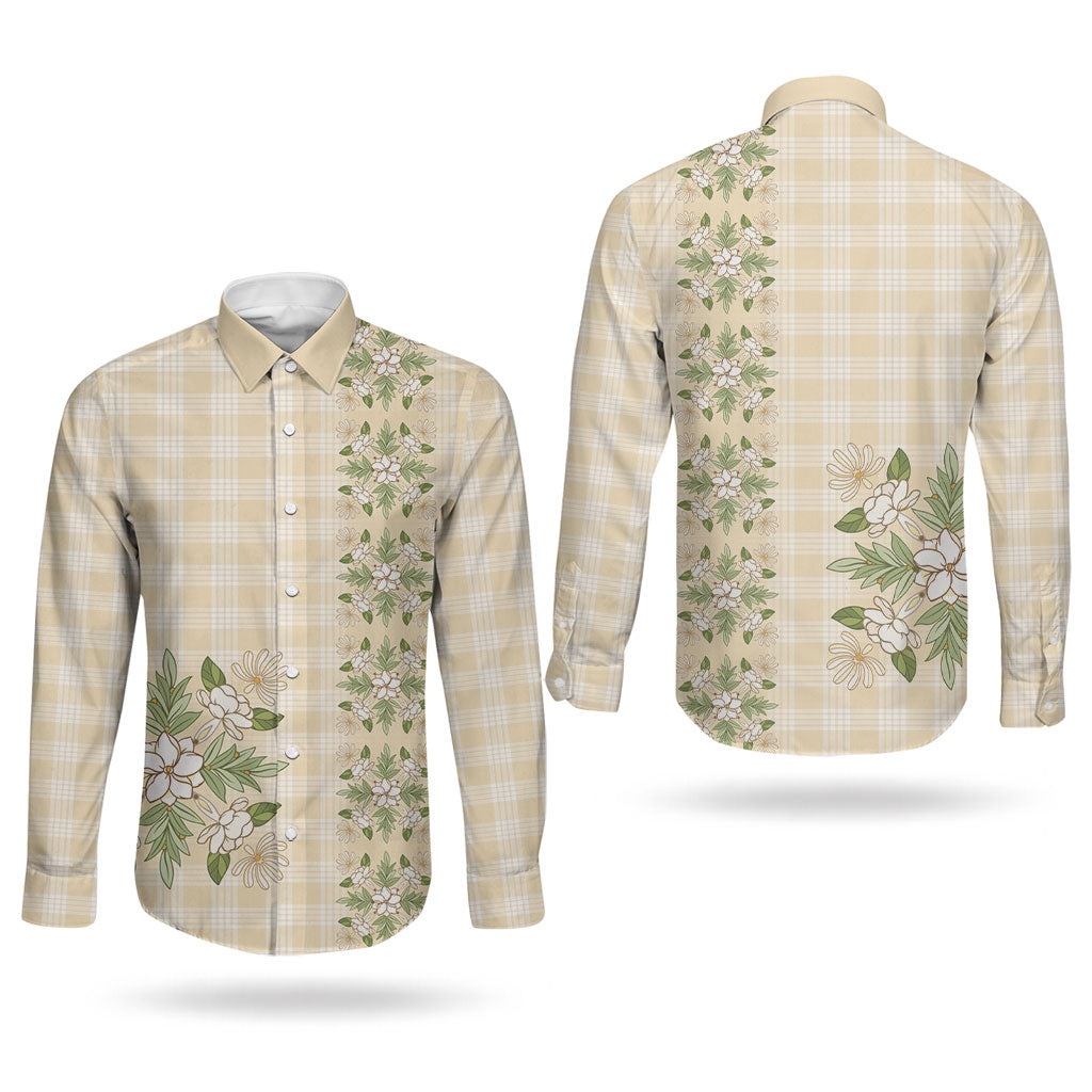 Melemele Ahiahia Hawai'i Palaka Squares Maile Leaf Couples Matching Summer Maxi Dress and Long Sleeve Button Shirt Flowers Hawaiian Quilt Patterns