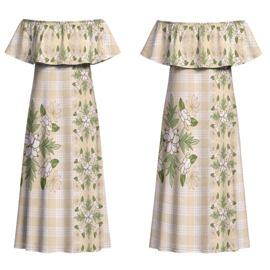 Melemele Ahiahia Hawai'i Palaka Squares Maile Leaf Family Matching Off Shoulder Maxi Dress and Hawaiian Shirt Flowers Hawaiian Quilt Patterns