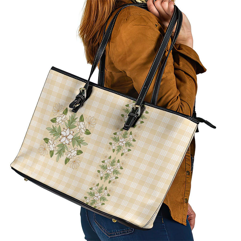 Melemele Ahiahia Hawai'i Palaka Squares Maile Leaf Leather Tote Bag Flowers Hawaiian Quilt Patterns