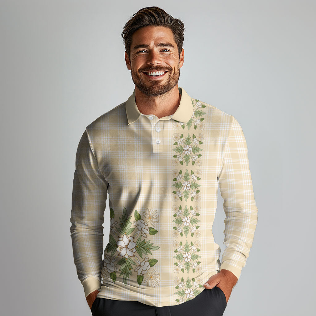 Melemele Ahiahia Hawai'i Palaka Squares Maile Leaf Long Sleeve Polo Shirt Flowers Hawaiian Quilt Patterns