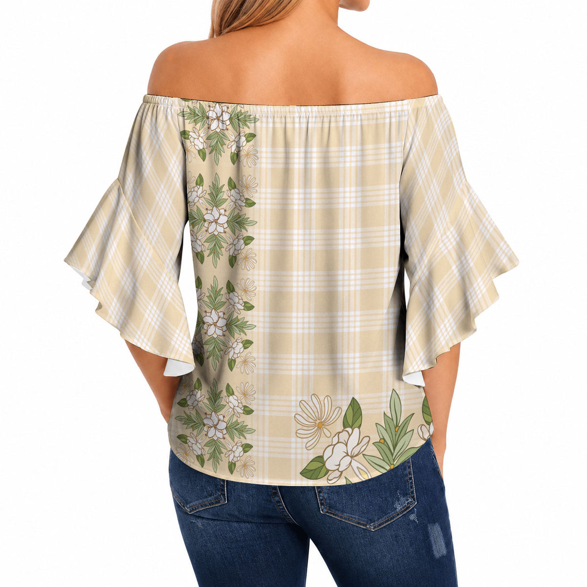 Melemele Ahiahia Hawai'i Palaka Squares Maile Leaf Off Shoulder Wrap Waist Top Flowers Hawaiian Quilt Patterns LT9 - Polynesian Pride