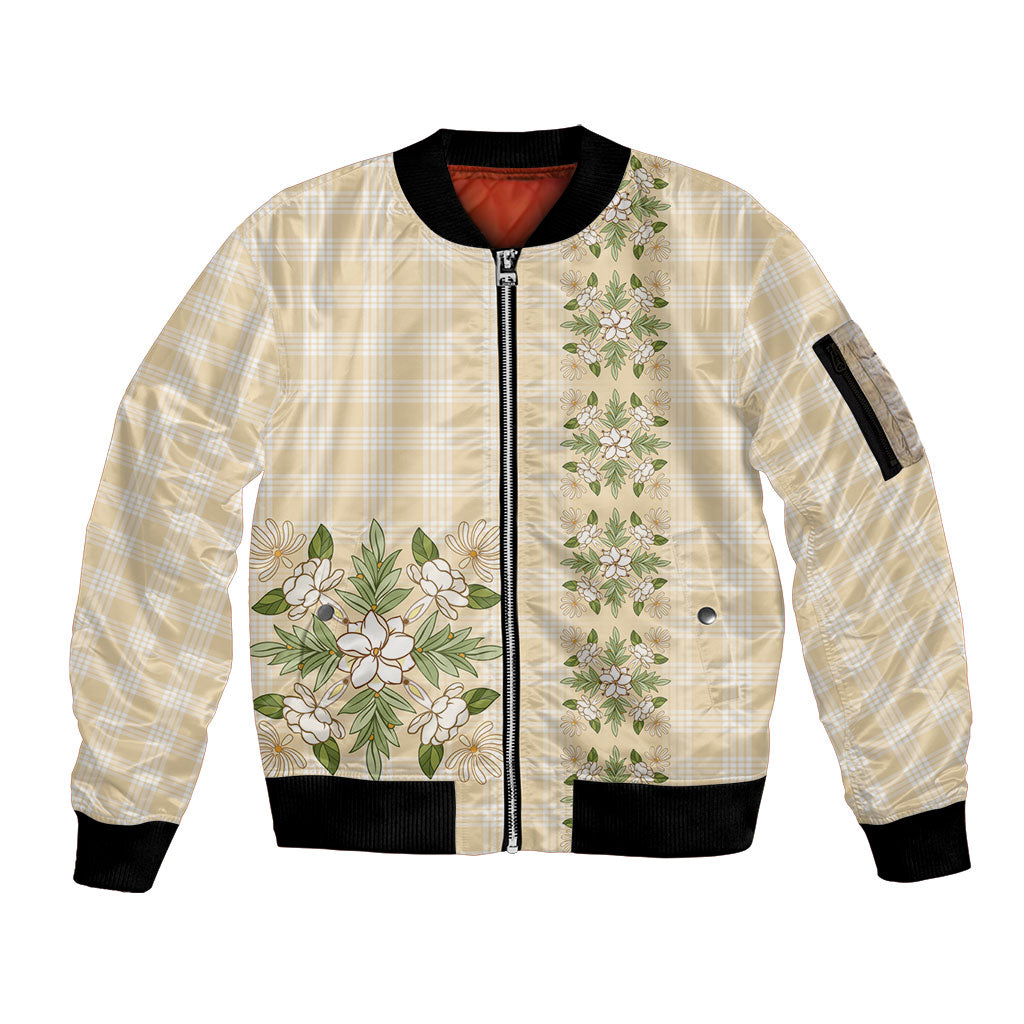Melemele Ahiahia Hawai'i Palaka Squares Maile Leaf Sleeve Zip Bomber Jacket Flowers Hawaiian Quilt Patterns