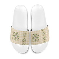 Melemele Ahiahia Hawai'i Palaka Squares Maile Leaf Slide Sandals Flowers Hawaiian Quilt Patterns
