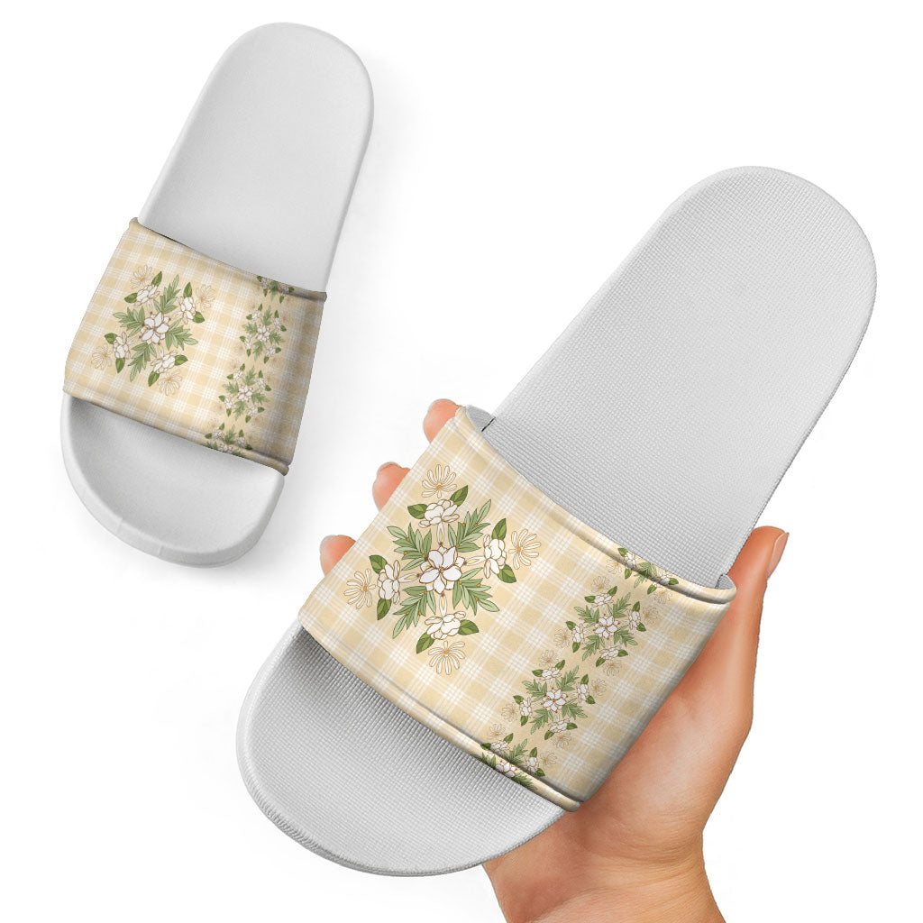 Melemele Ahiahia Hawai'i Palaka Squares Maile Leaf Slide Sandals Flowers Hawaiian Quilt Patterns