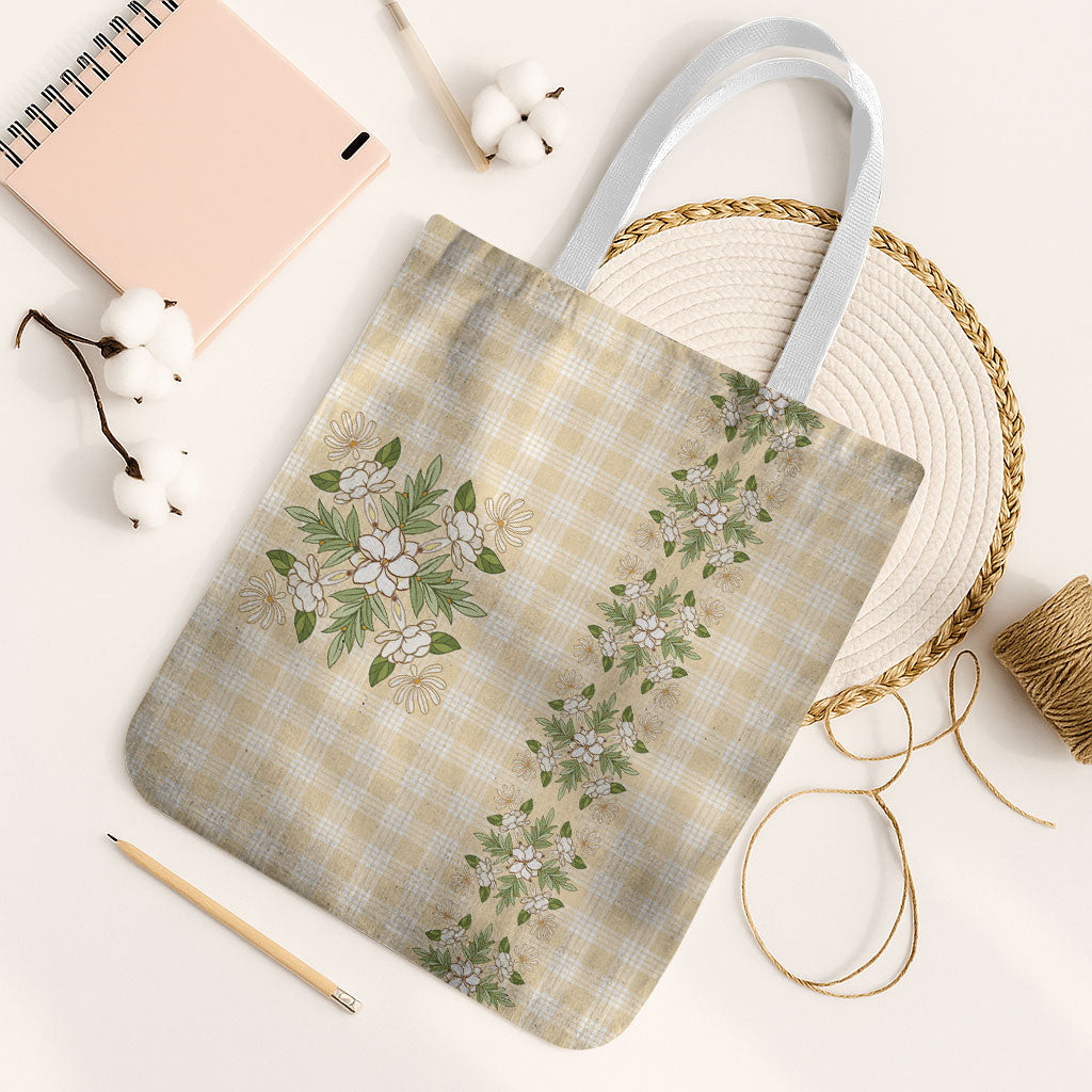 Melemele Ahiahia Hawai'i Palaka Squares Maile Leaf Tote Bag Flowers Hawaiian Quilt Patterns