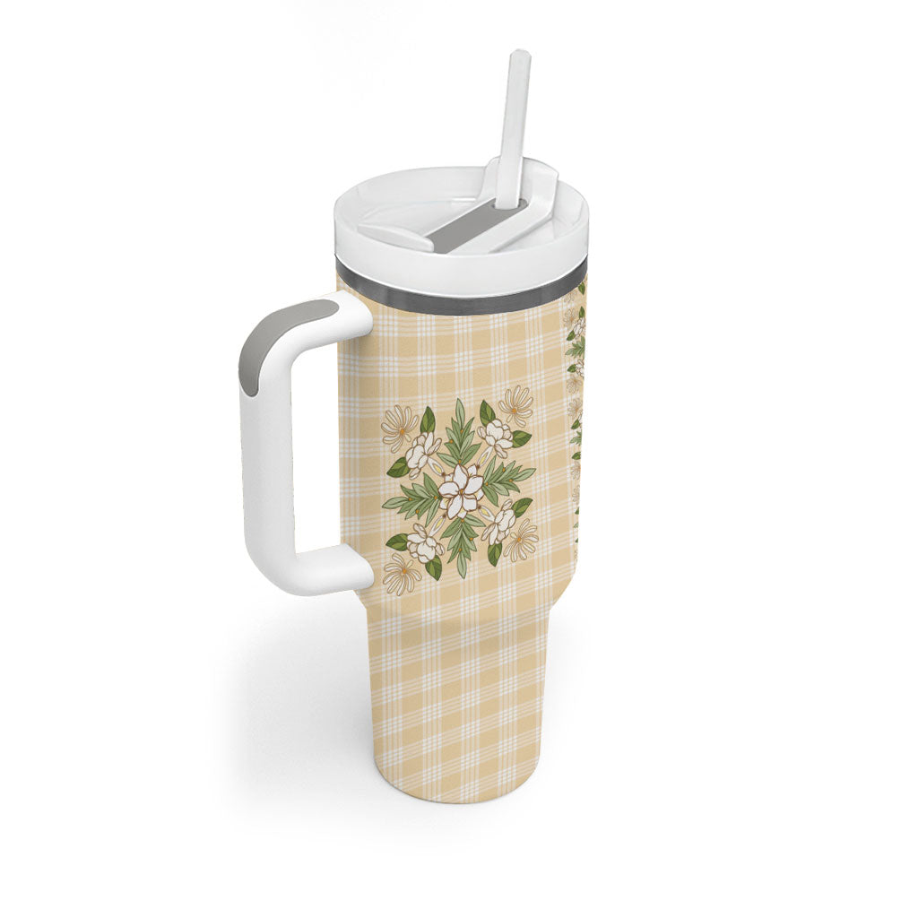 Melemele Ahiahia Hawai'i Palaka Squares Maile Leaf Tumbler With Handle Flowers Hawaiian Quilt Patterns