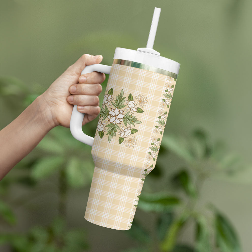 Melemele Ahiahia Hawai'i Palaka Squares Maile Leaf Tumbler With Handle Flowers Hawaiian Quilt Patterns