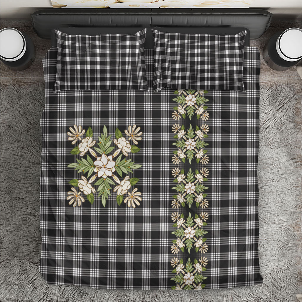 Pauli Hawai'i Palaka Squares Maile Leaf Bedding Set Flowers Hawaiian Quilt Patterns LT9 Soft Black - Polynesian Pride