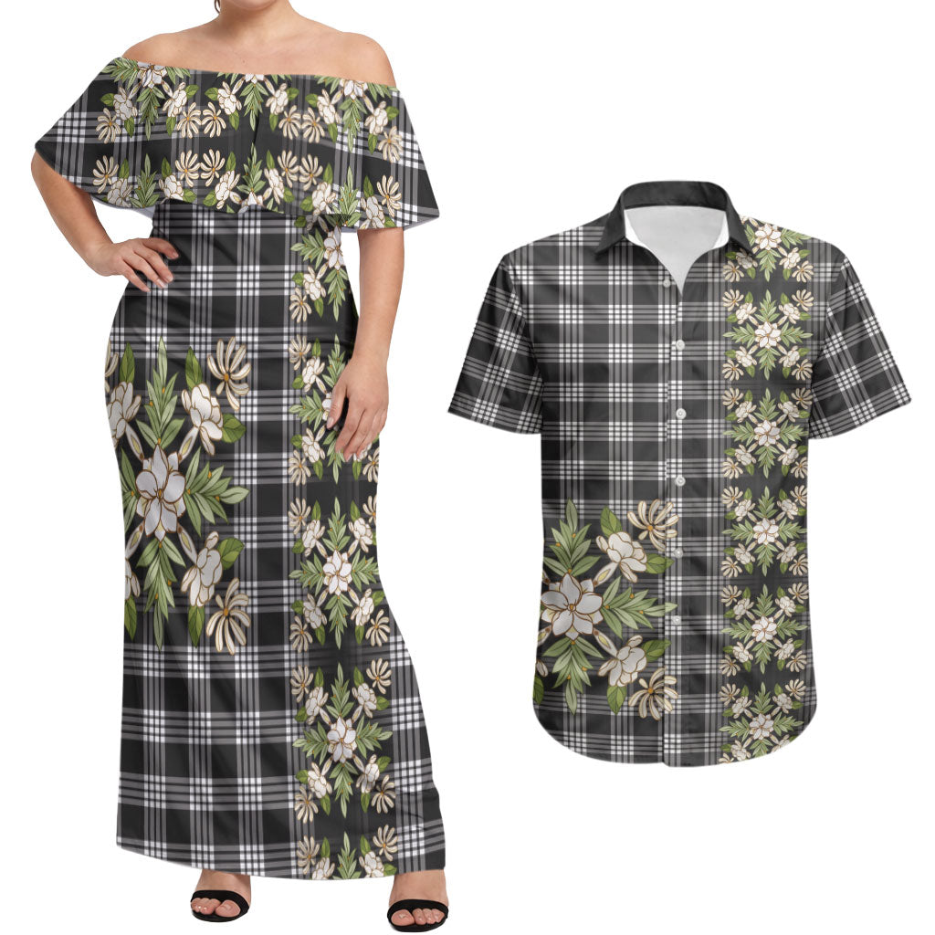 Pauli Hawai'i Palaka Squares Maile Leaf Couples Matching Off Shoulder Maxi Dress and Hawaiian Shirt Flowers Hawaiian Quilt Patterns