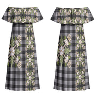 Pauli Hawai'i Palaka Squares Maile Leaf Couples Matching Off Shoulder Maxi Dress and Long Sleeve Button Shirt Flowers Hawaiian Quilt Patterns