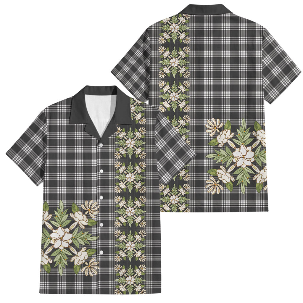 Pauli Hawai'i Palaka Squares Maile Leaf Family Matching Off Shoulder Short Dress and Hawaiian Shirt Flowers Hawaiian Quilt Patterns