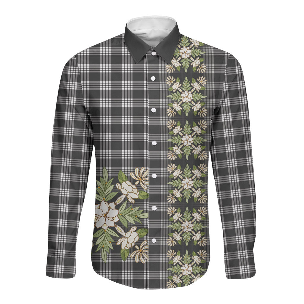 Pauli Hawai'i Palaka Squares Maile Leaf Long Sleeve Button Shirt Flowers Hawaiian Quilt Patterns