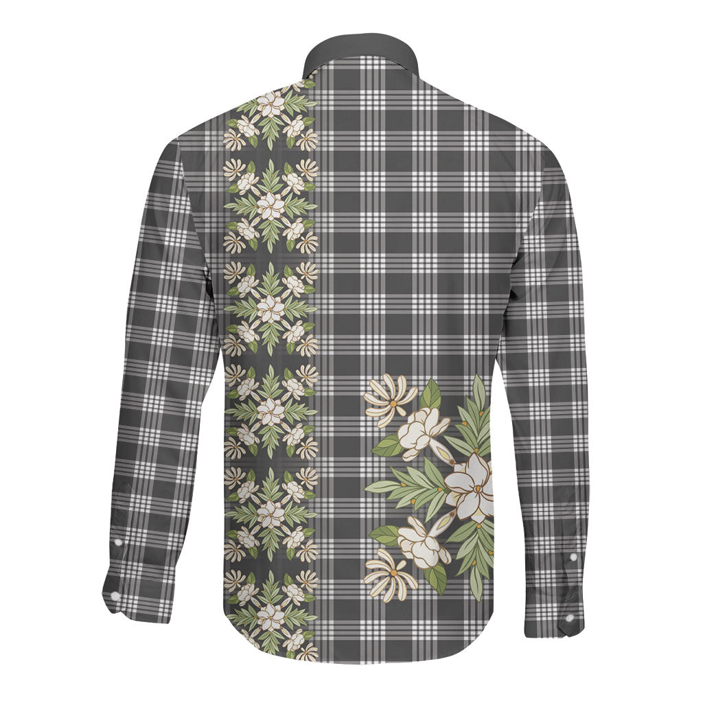 Pauli Hawai'i Palaka Squares Maile Leaf Long Sleeve Button Shirt Flowers Hawaiian Quilt Patterns