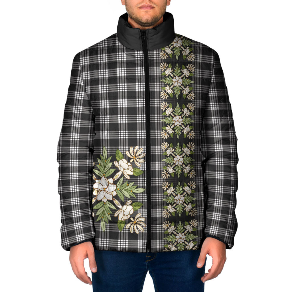Pauli Hawai'i Palaka Squares Maile Leaf Padded Jacket Flowers Hawaiian Quilt Patterns LT9 Men Soft Black - Polynesian Pride