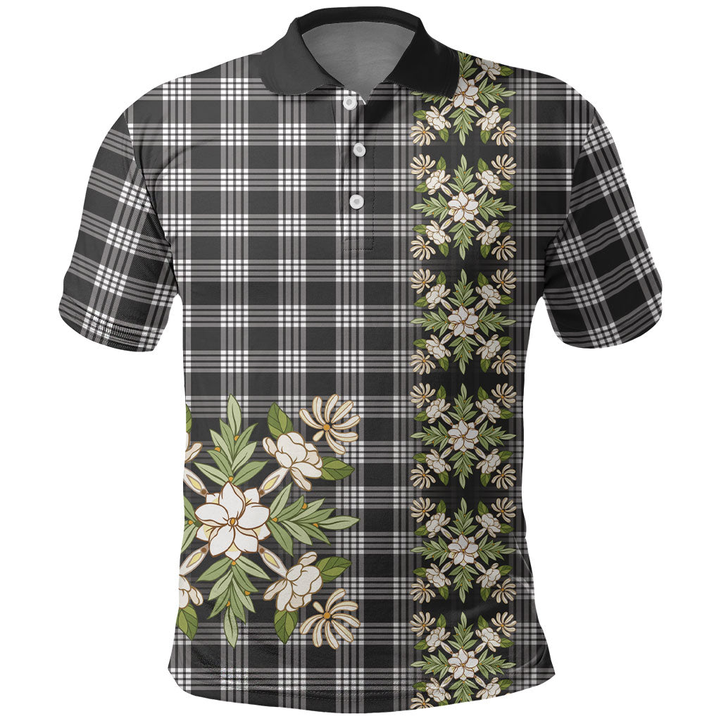 Pauli Hawai'i Palaka Squares Maile Leaf Polo Shirt Flowers Hawaiian Quilt Patterns LT9 Soft Black - Polynesian Pride