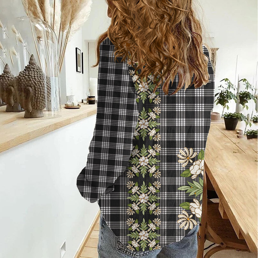 Pauli Hawai'i Palaka Squares Maile Leaf Women Casual Shirt Flowers Hawaiian Quilt Patterns