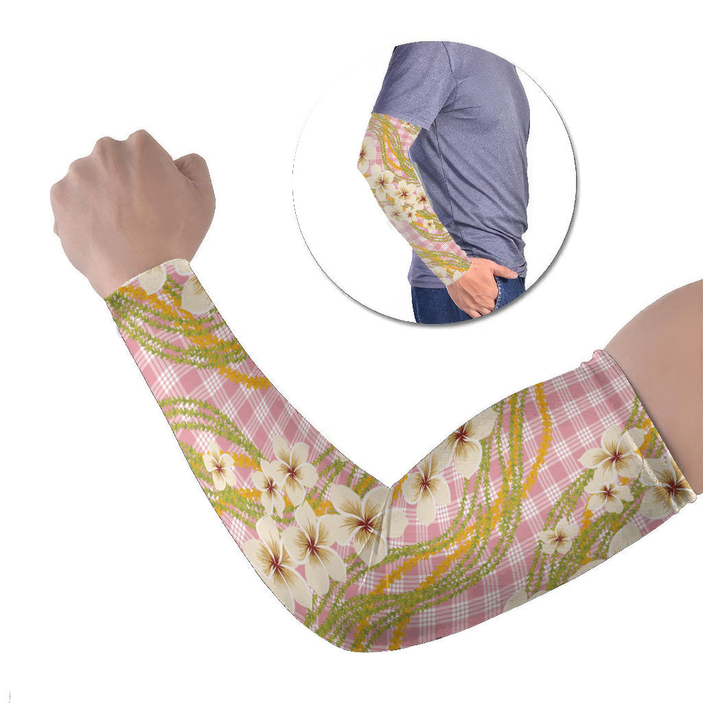 Akala Hamele Palaka Plumeria Arm Sleeves Puakenikeni and Maile Lei