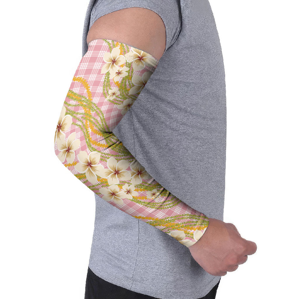 Akala Hamele Palaka Plumeria Arm Sleeves Puakenikeni and Maile Lei