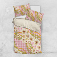 Akala Hamele Palaka Plumeria Bedding Set Puakenikeni and Maile Lei