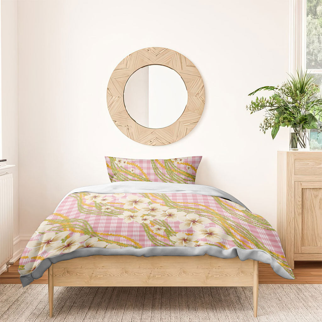 Akala Hamele Palaka Plumeria Bedding Set Puakenikeni and Maile Lei