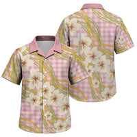 Akala Hamele Palaka Plumeria Family Matching Off Shoulder Short Dress and Hawaiian Shirt Puakenikeni and Maile Lei