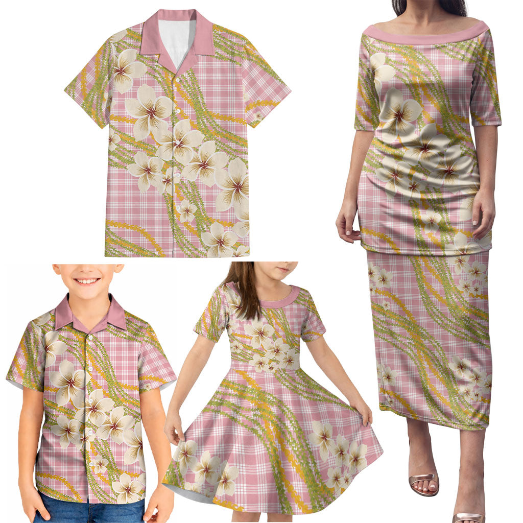 Akala Hamele Palaka Plumeria Family Matching Puletasi and Hawaiian Shirt Puakenikeni and Maile Lei LT9 - Polynesian Pride