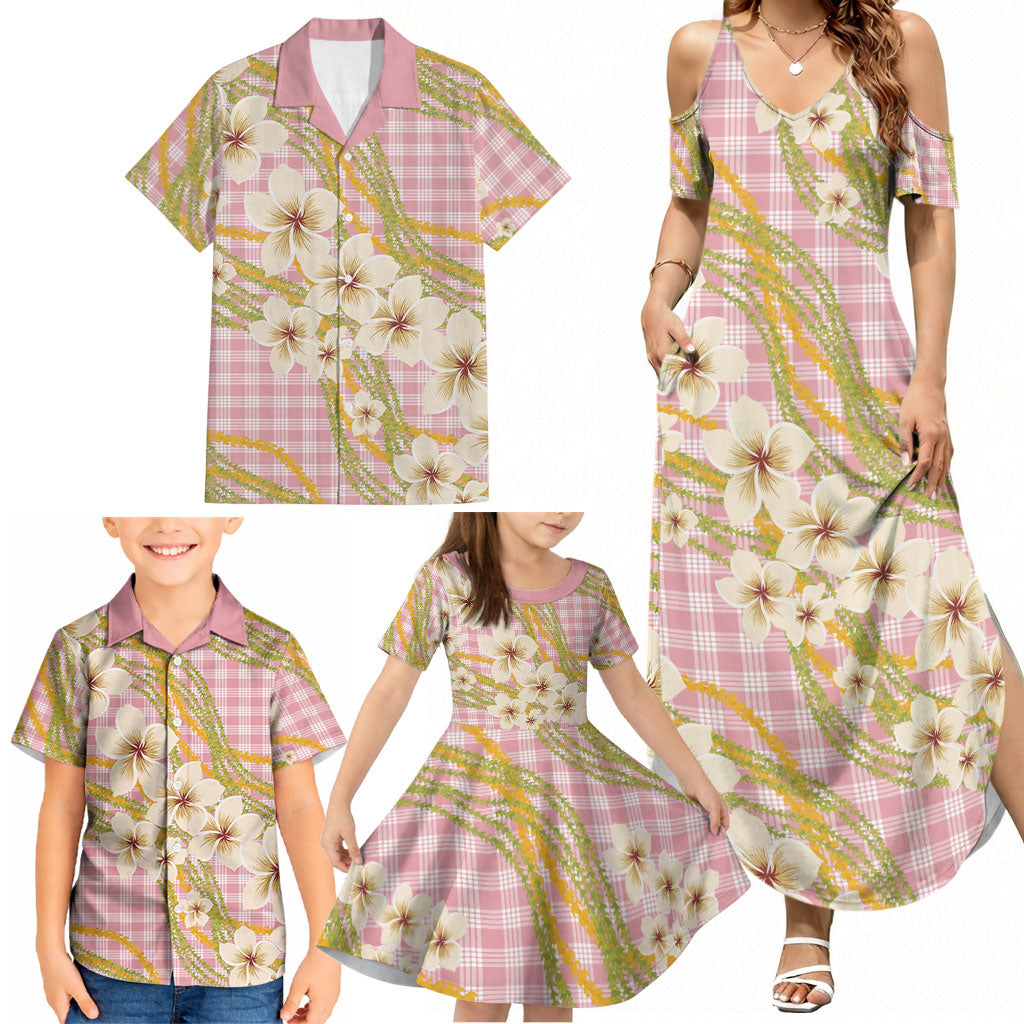 Akala Hamele Palaka Plumeria Family Matching Summer Maxi Dress and Hawaiian Shirt Puakenikeni and Maile Lei LT9 - Polynesian Pride