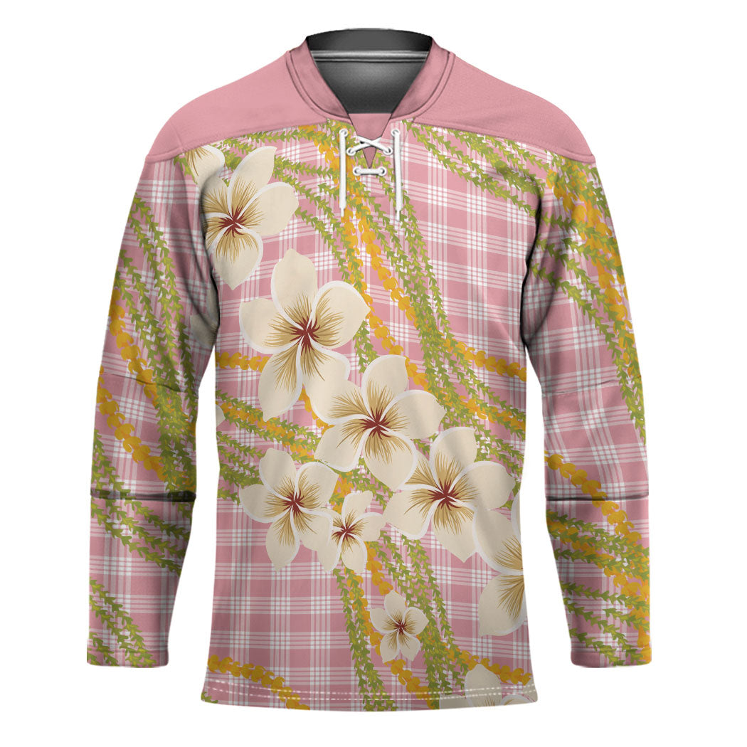 Akala Hamele Palaka Plumeria Hockey Jersey Puakenikeni and Maile Lei