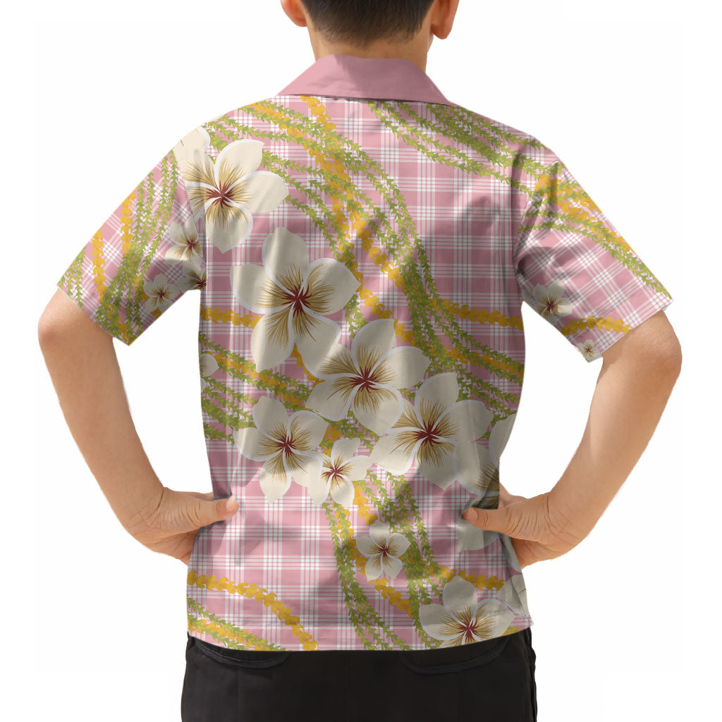 Akala Hamele Palaka Plumeria Kid Hawaiian Shirt Puakenikeni and Maile Lei