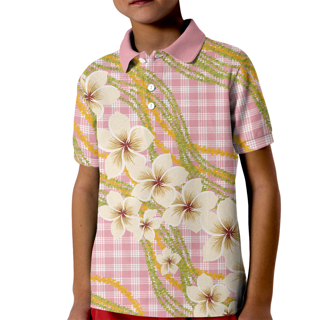 Akala Hamele Palaka Plumeria Kid Polo Shirt Puakenikeni and Maile Lei
