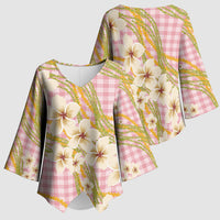 Akala Hamele Palaka Plumeria Kimono Sleeve Blouse Puakenikeni and Maile Lei