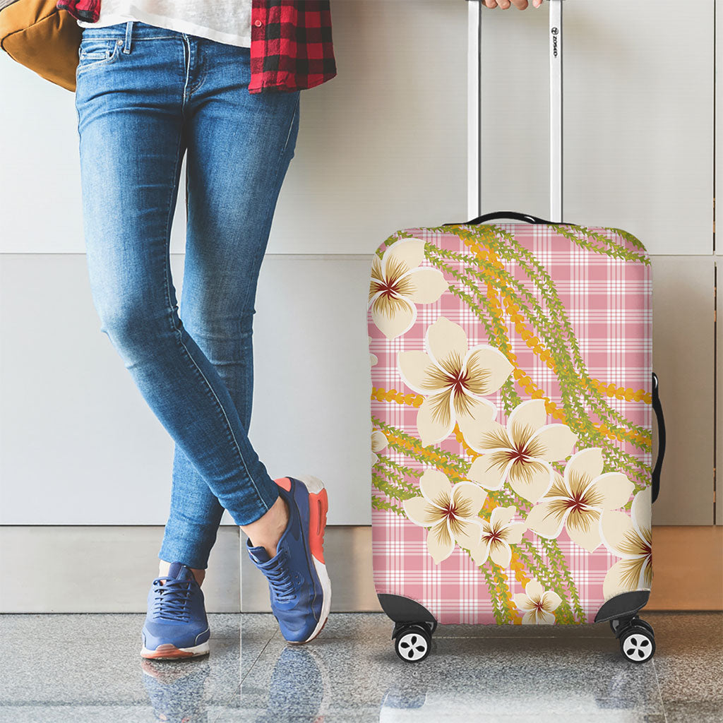 Akala Hamele Palaka Plumeria Luggage Cover Puakenikeni and Maile Lei